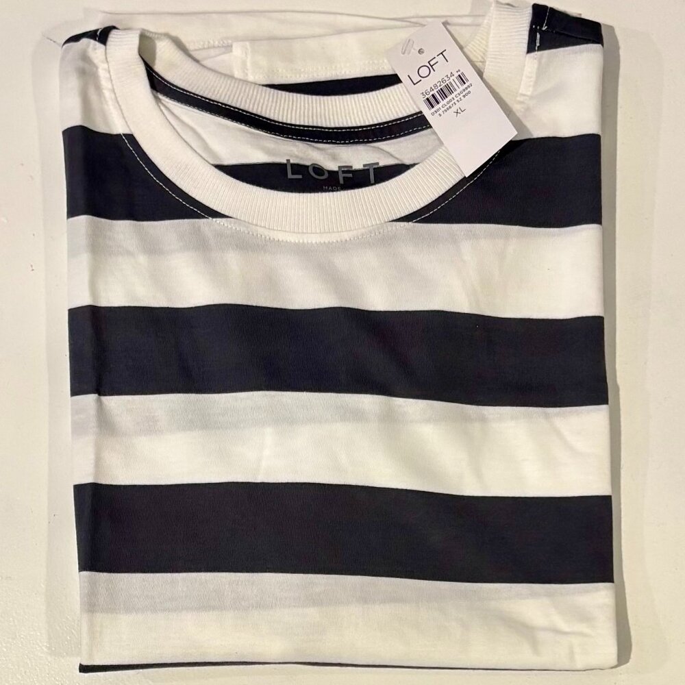LOFT Gray & White Striped T-shirt